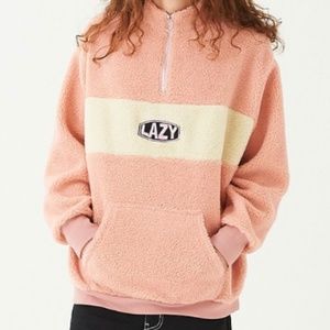 Lazy Oaf Pink Polar Fleece Zip Sweat